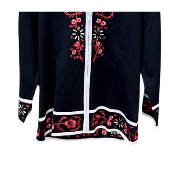 Austin Reed Black Embroidered Floral Cardigan Top Womens L Silk Blend Vintage - Picture 3 of 7